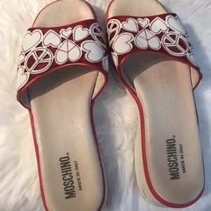 Authentic Moschino Red Heart Peace Sign Slides 36
